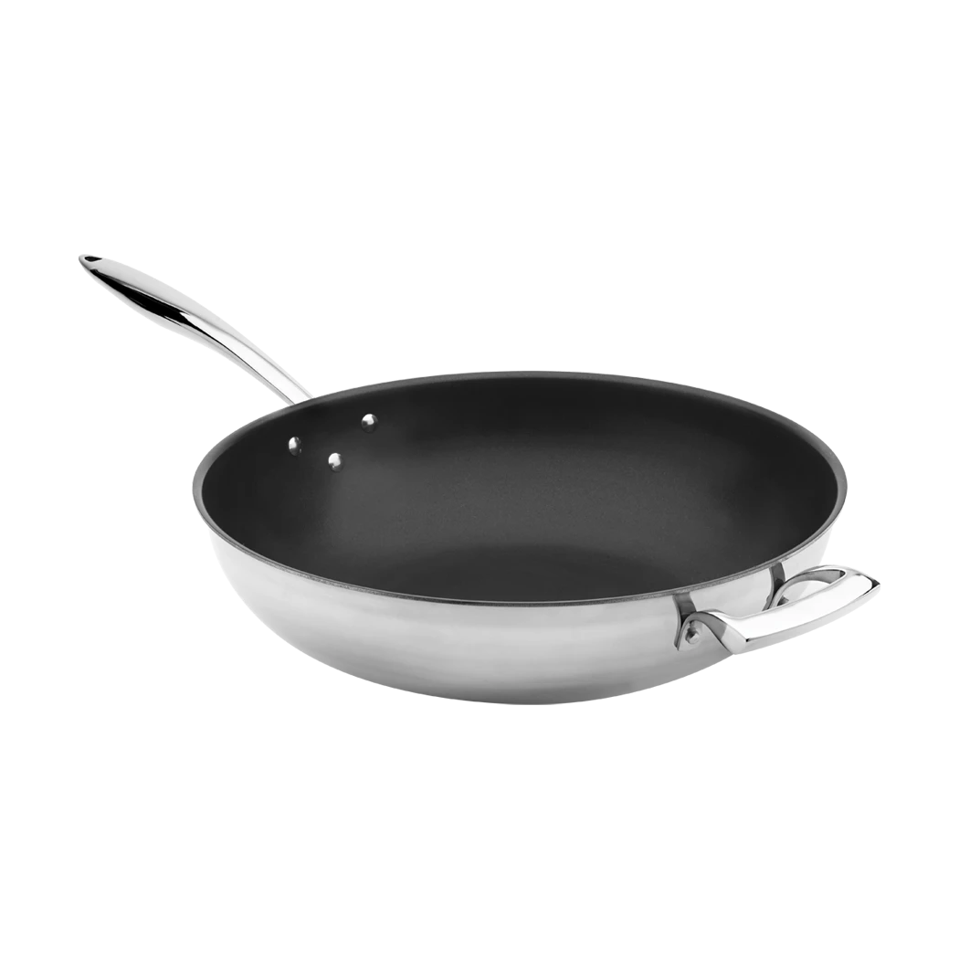Sartén/wok de acero inoxidable de 12 pulgadas thermalloy listo para  inducción con revestimiento antiadherente. BROWNE - ELGA